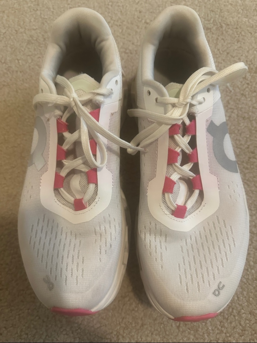 On Cloud Women's Running Shoes - White with Pink Accents - Picture 6 of 6
